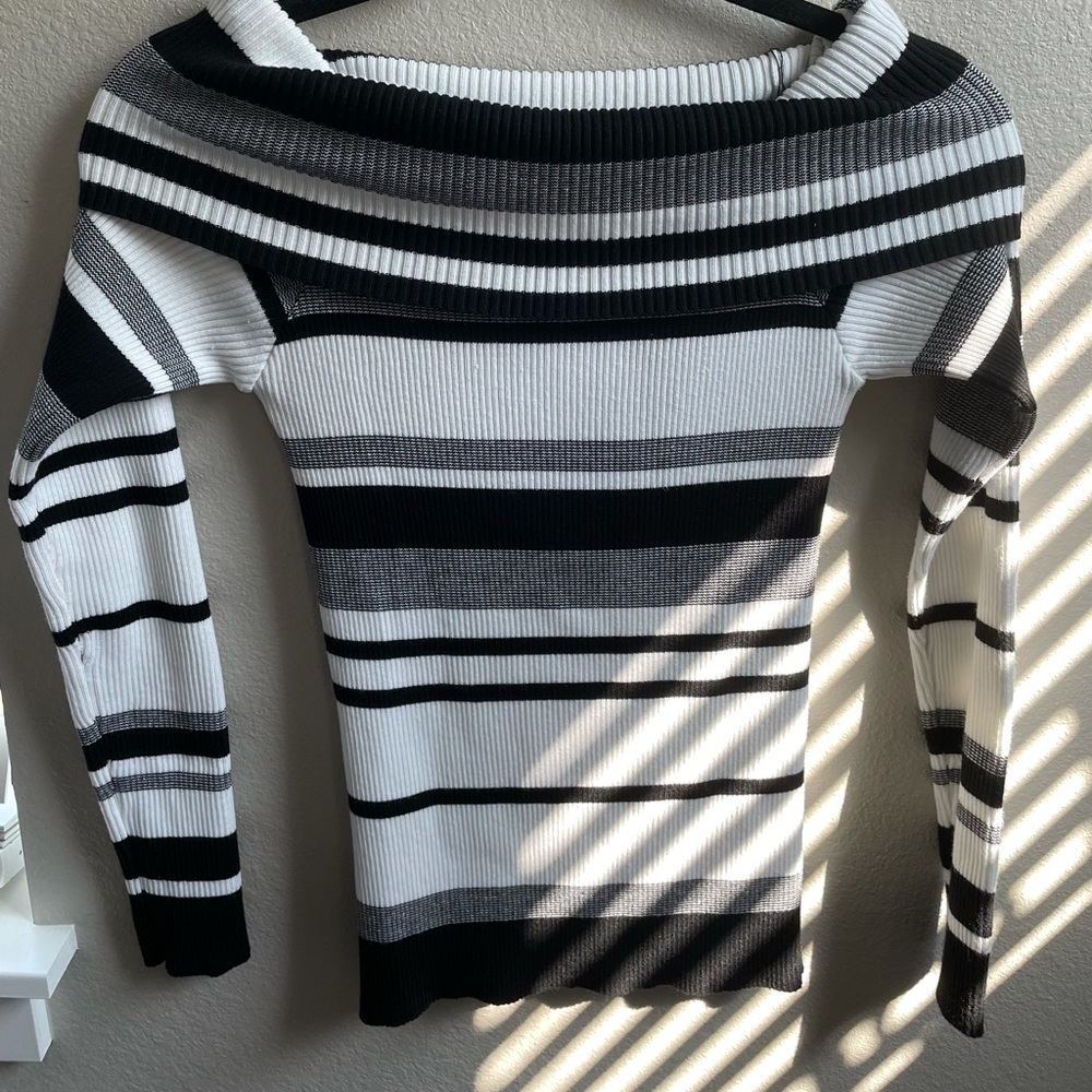 Black & White Striped off the Shoulder Long Sleeve